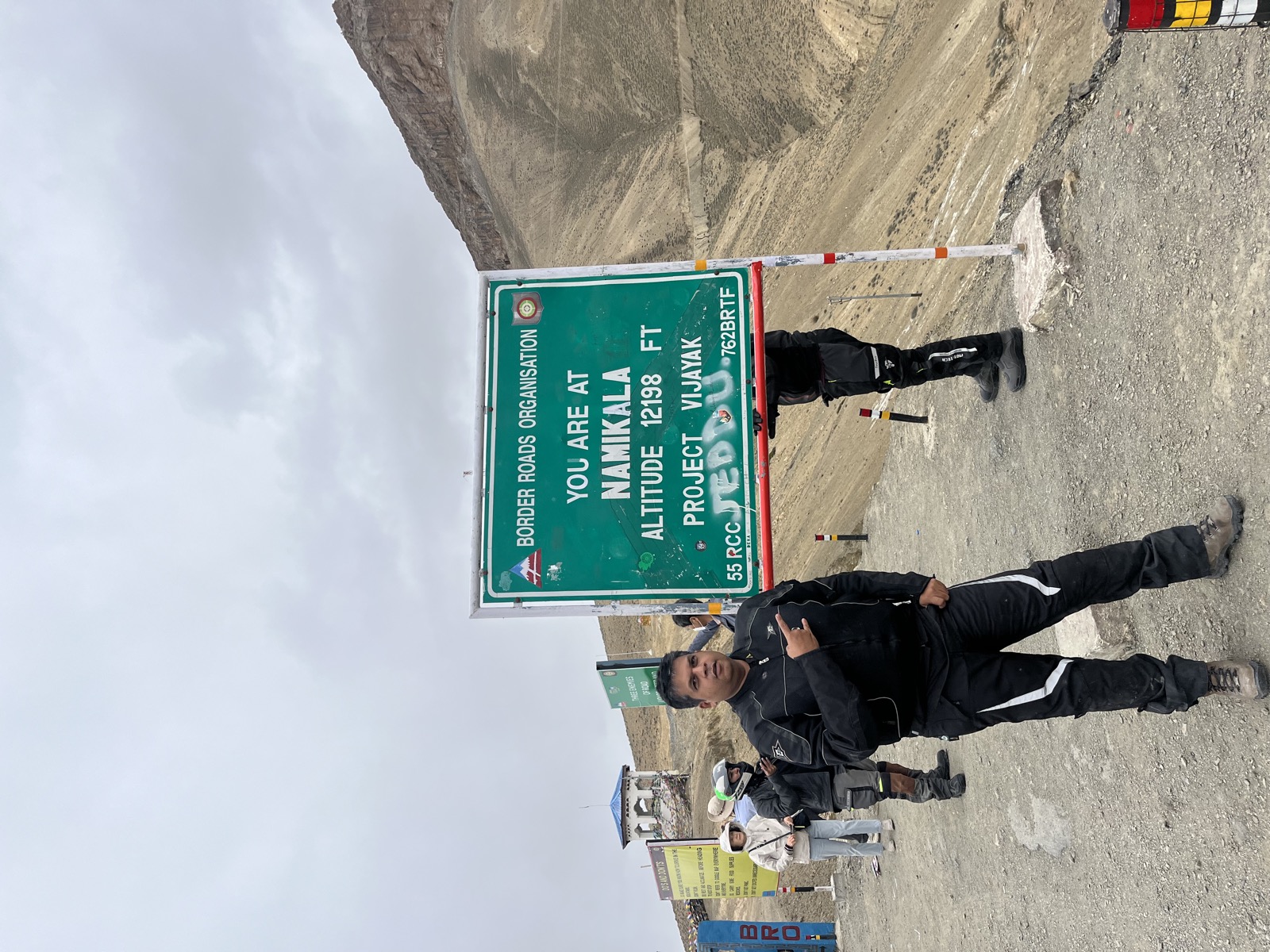 Namika La pass sign at 12,198 ft